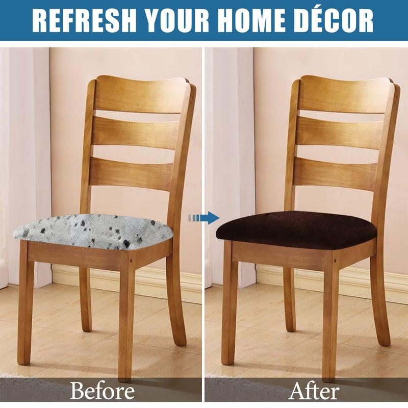 Smiry Velvet Seat Covers for Dining Room Chair Set of 4, Stretch Fit Removable Washable Chair Seat Cushion Protector Slipcovers with Ties, Coffee - Image 5